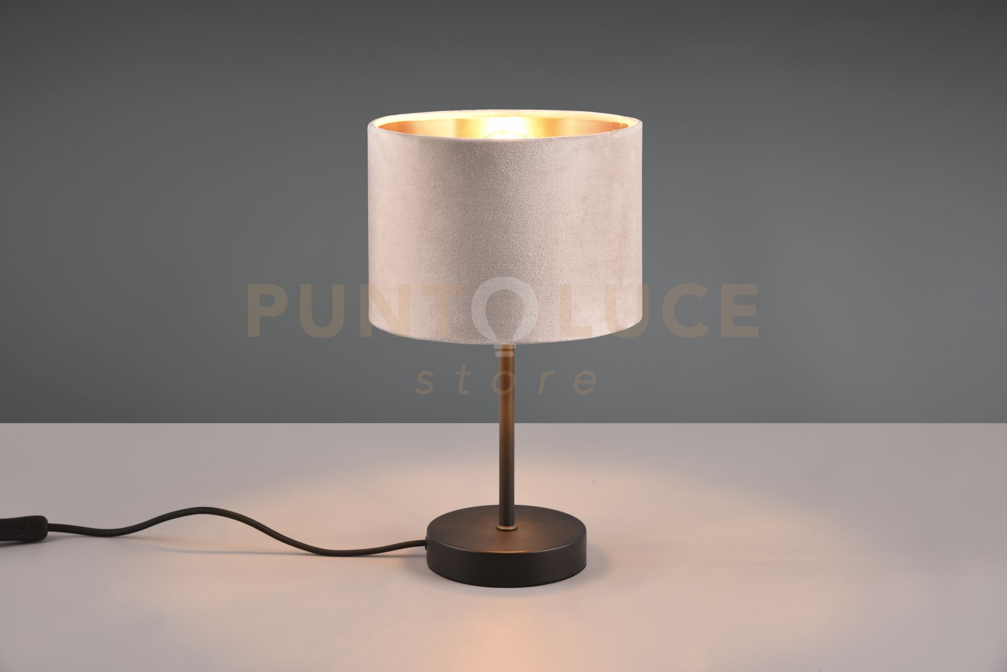foto del prodotto julieta lampada da tavolo metallo nero paralume velluto tortora e oro h. 30cm attacco e27