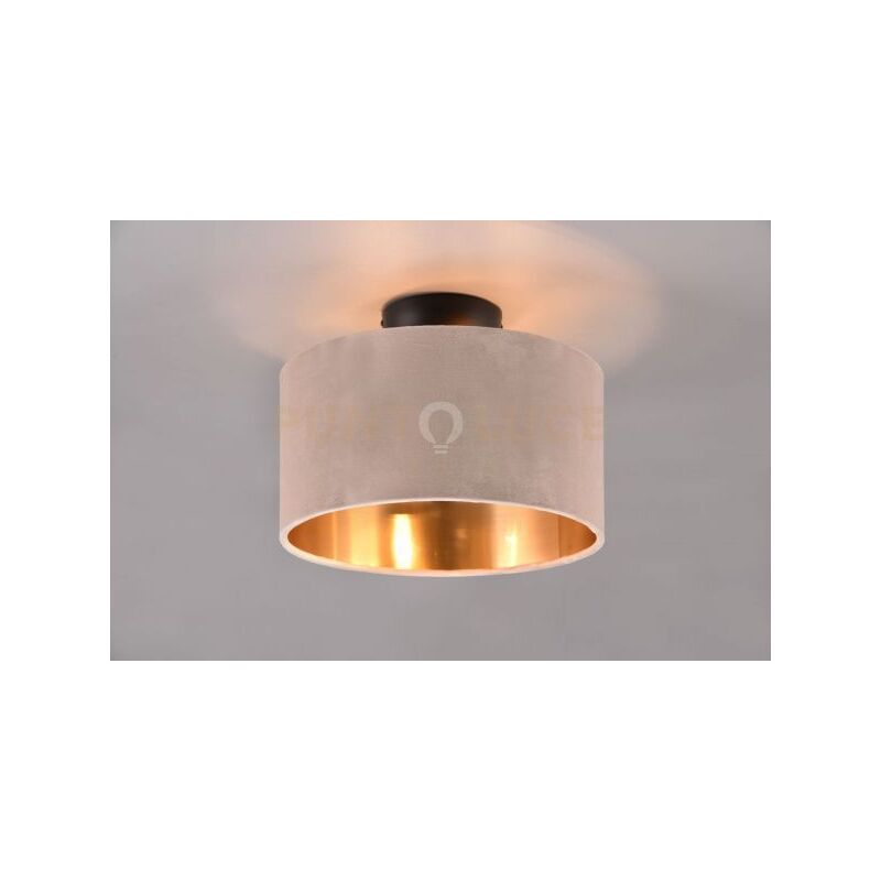 foto del prodotto julieta plafoniera metallo nero paralume velluto tortora e oro d. 30cm 2 luci attacco e14