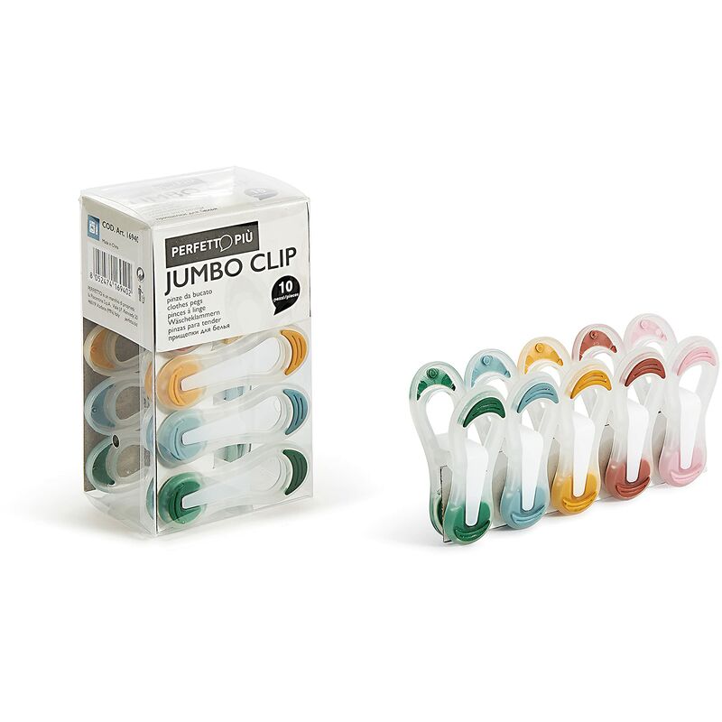 foto del prodotto jumbo clip pinza, multicolore, 2.5x3.5x7 cm, 10 unit perfetto