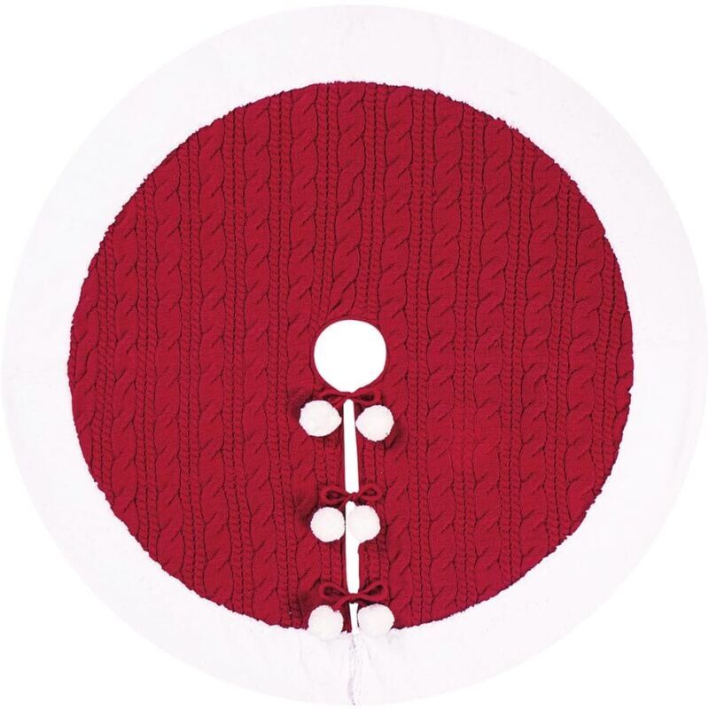 immagine 0 del prodotto jupe de sapin de no l tricot e pompons blancs, d corations de no l pour la maison, jupe de sapin de no l 62 cm, tapis de sapin de no l tricot 