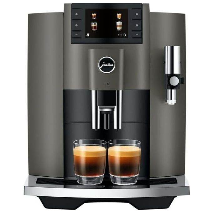 foto del prodotto jura e8 dark inox macchina da caffe automatica, 1,9 l, 15 bar, 1450 w, 17 specialita , macinacaffe p.a.g.2, display da 3,5 , sistema cappuccino, dark inox