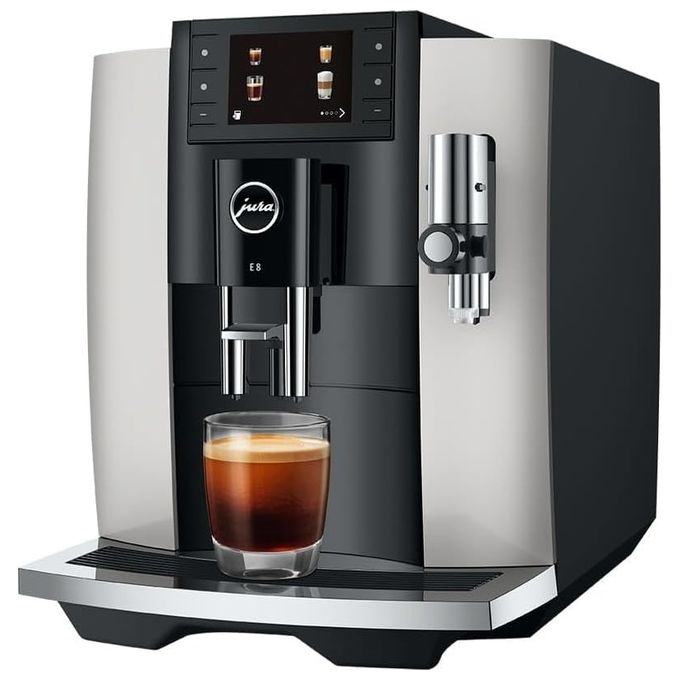 foto del prodotto jura e8 platinum macchina da caffe automatica, 1,9 l, 15 bar, 1450 w, 17 specialita , macinacaffe p.a.g.2, display da 3,5 , sistema cappuccino, platino