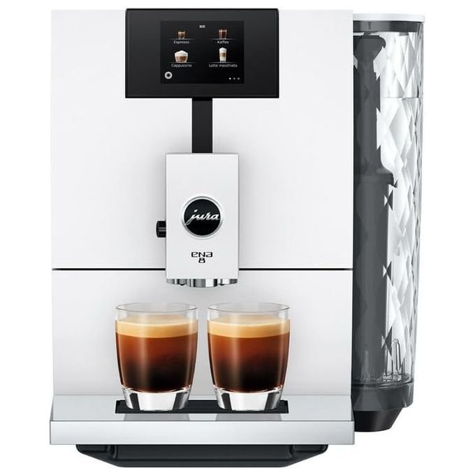 foto del prodotto jura ena 8 full nordic white macchina da caffe automatica, 1,1 l, 15 bar, 1450 w, 15 specialita , macinacaffe aroma g3, display tft, sistema cappuccino, bianco