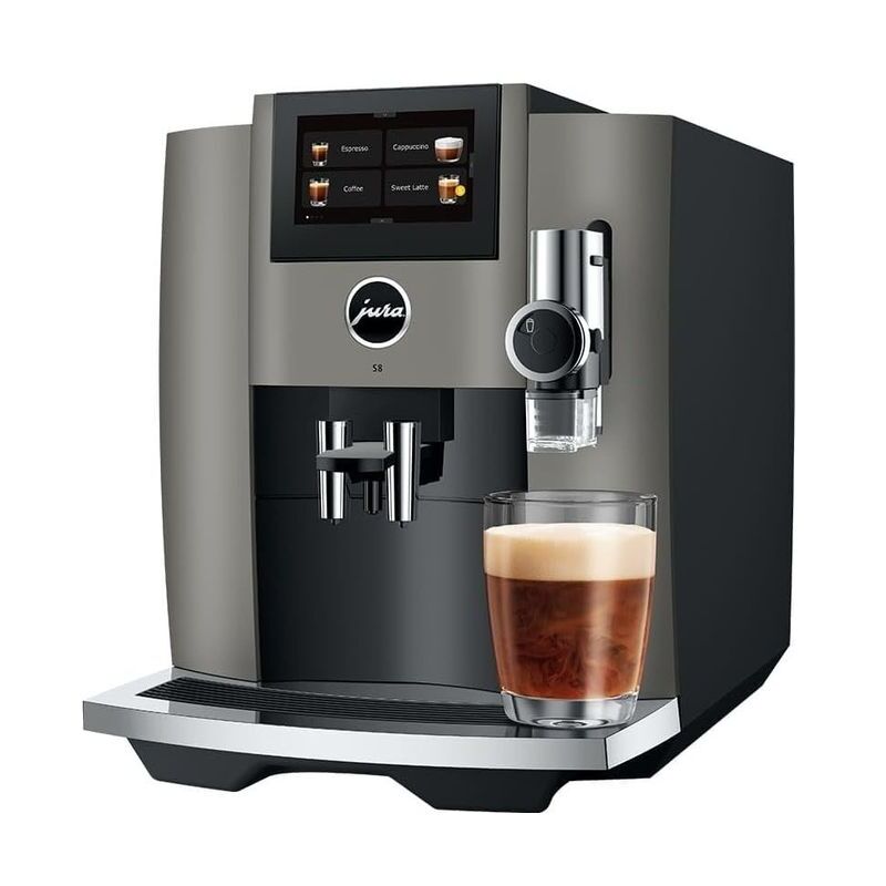 foto del prodotto jura s8 dark inox macchina da caffe automatica, 1,9 l, 15 bar, 1450 w, 27 specialita , macinacaffe professional aroma grinder, display touch da