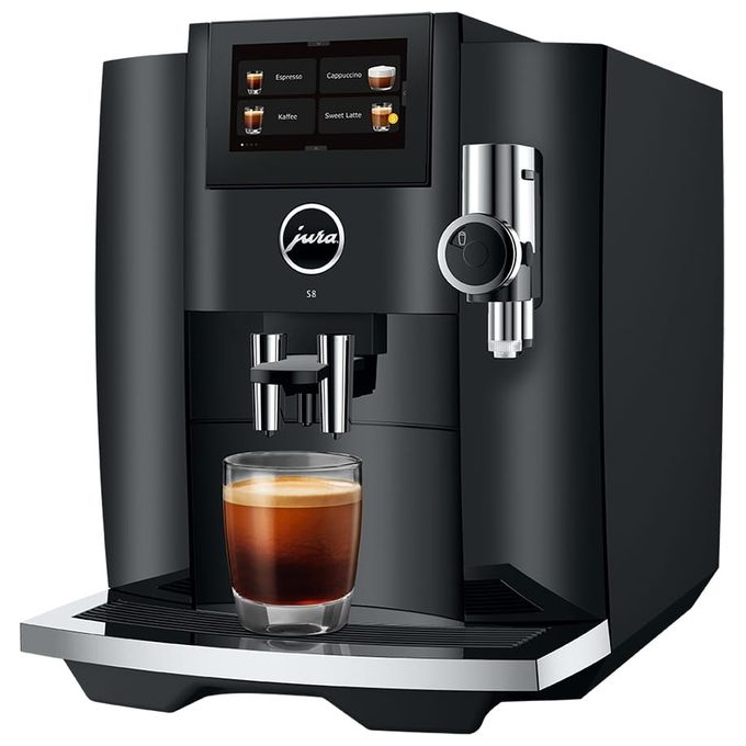foto del prodotto jura s8 piano black macchina da caffe automatica, 1,9 l, 15 bar, 1450 w, 27 specialita , macinacaffe professional aroma grinder, display touch da 4,3 , funzione sweet foam, nero
