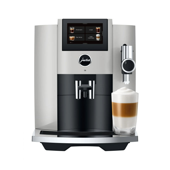 foto del prodotto jura s8 platino macchina da caffe automatica, 1,9 l, 15 bar, 1450 w, 27 specialita , macinacaffe professional aroma grinder, display touch da 4,3 , funzione sweet foam, platino