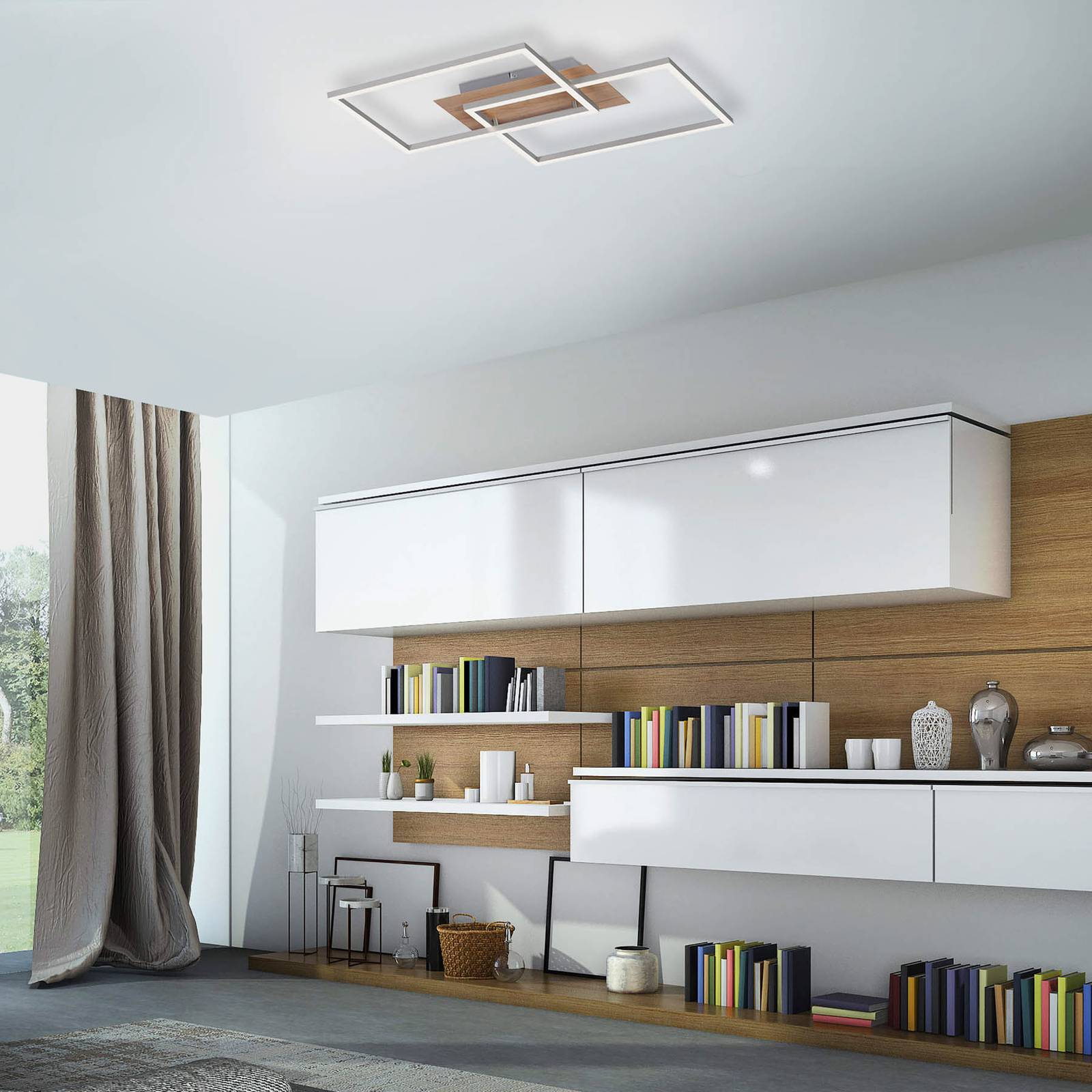 foto del prodotto just light. gmbh plafoniera led iven, dimmerabile, acciaio legno, 50,4x42 cm