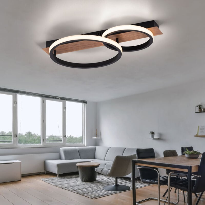 foto del prodotto just light. gmbh plafoniera led trooper, decoro legno, 2 luci