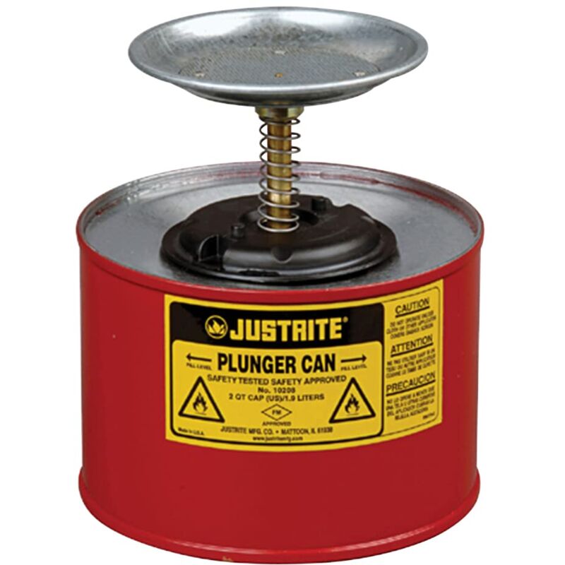 foto del prodotto justrite 10208 tanica di sicurezza in acciaio con pompa ryton e ottone, capacit 2 l, diametro esterno 19 cm x altezza 19 cm, colore rosso.