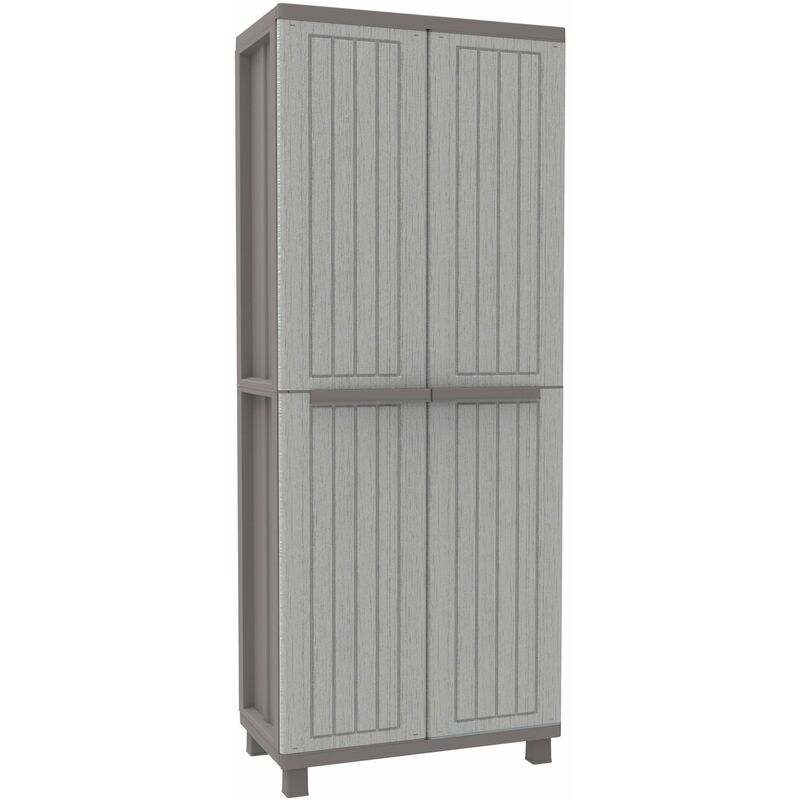 foto del prodotto jwood 368, armadio da esterno interno, 2 ante portascope con scaffalino interno a 4 ripiani. materiale plastica, dimensioni 68x37,5x170 cm terry