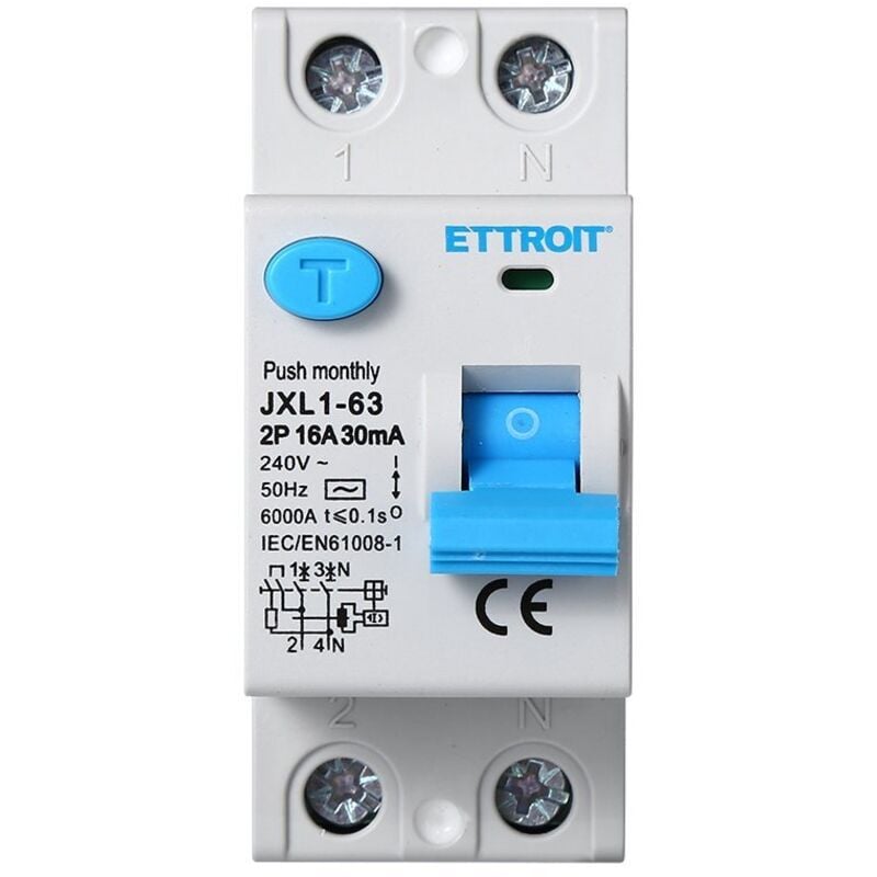 foto del prodotto jx321661 interruttore differenziale puro 2p 16a 6ka 30ma 220v salvavita 2 moduli din - ettroit