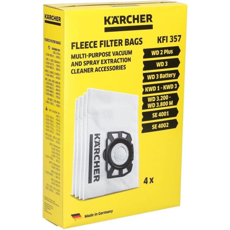 foto del prodotto k rcher 2.863-314.0 lot di 4 sacchetti di filtri non tessuti kfi357 per aspirapolvere asciutto umido