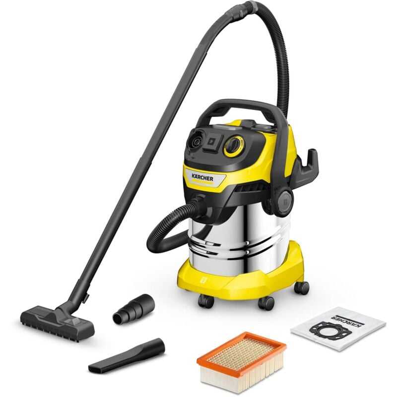 foto del prodotto k rcher aspiratore solidi liquidi wd 5 p s v 25 5 22 con presa elettroutensile, 1100 w, contenitore in acciaio inox 25 l, tubo di aspirazione 2,2
