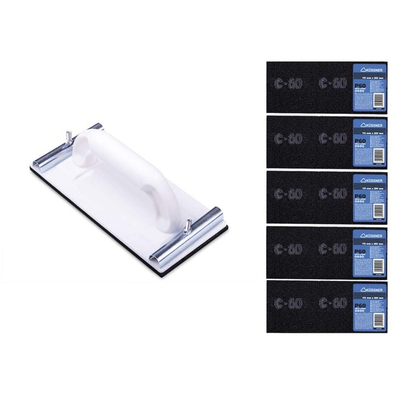 foto del prodotto k ssner handschleifer set, 5 st ck schleifgitterleinen l nge 28cm, breite 11,5cm, korn 60, schleifklotz mit metallklemmgriffen l nge 22cm, breite