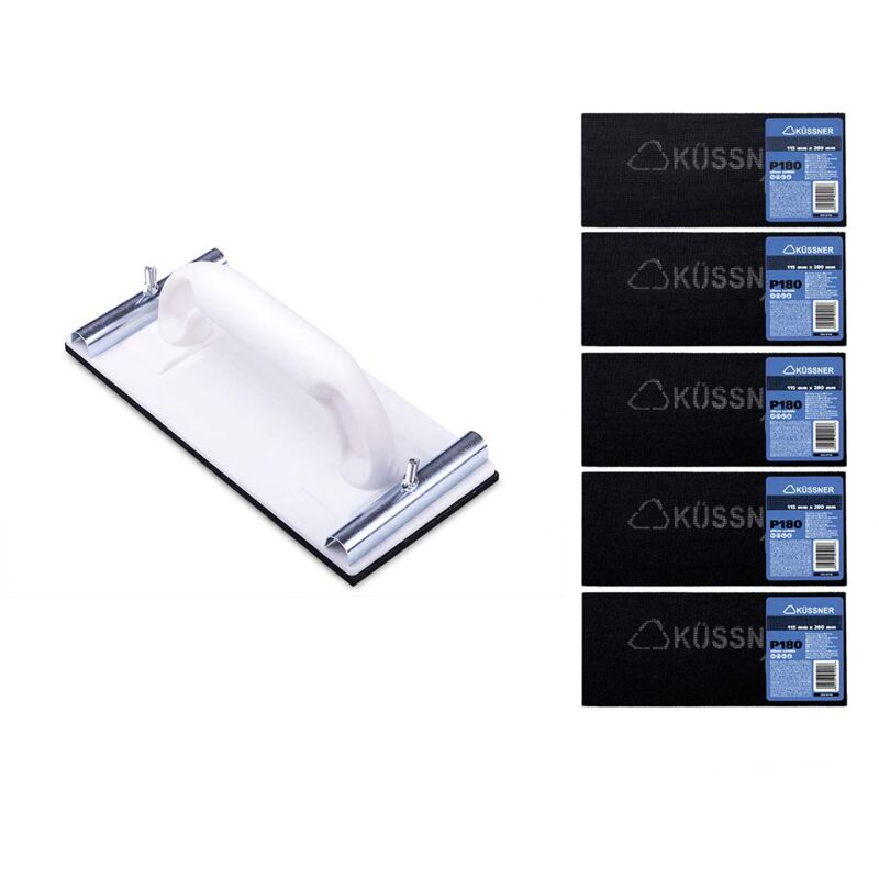 foto del prodotto k ssner levigatore manuale set, 5 pezzi carta abrasiva lunghezza 28cm, larghezza 11,5cm, grana 180, supporto per carta vetrata lunghezza 22cm,