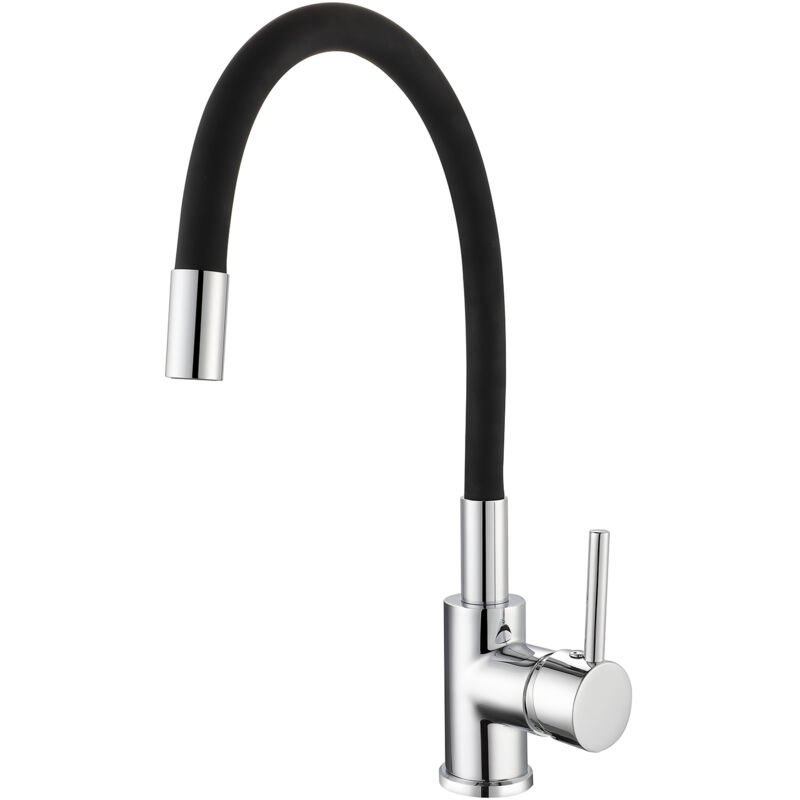 foto del prodotto k2o rubinetto da cucina flex 22x9,6x36,6cm monocomando con canna girevole e flessibile, aeratore incorporato, nero e cromato