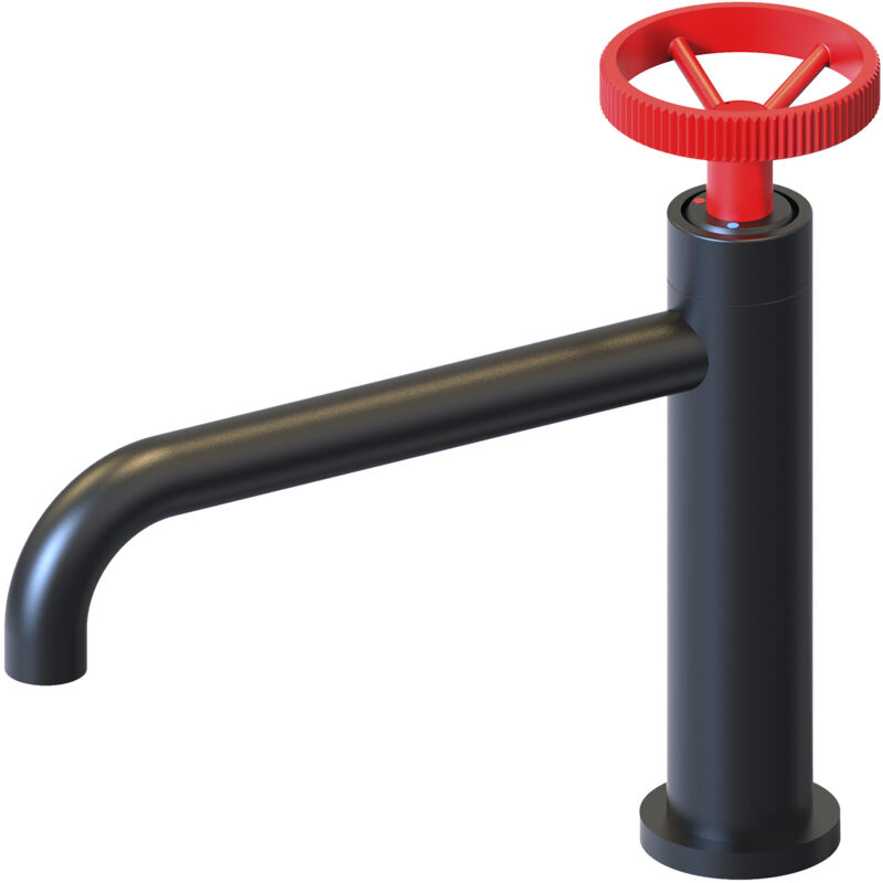 foto del prodotto k2o rubinetto lavabo chillout delta basso 23,5x6,7x20cm monocomando con aeratore incorporato e cartuccia ceramica, nero e rosso