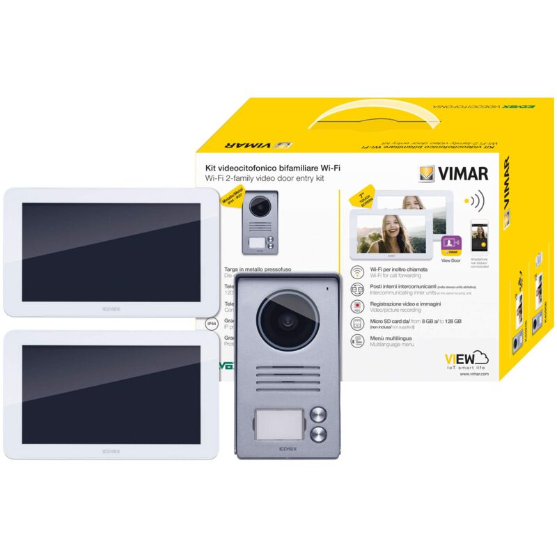 foto del prodotto k40956 kit videocitofonico da parete con 2 videocitofoni touch screen vivavoce wi fi a colori lcd 7 , targa audiovideo 2 pulsanti, 2 alimentatori,