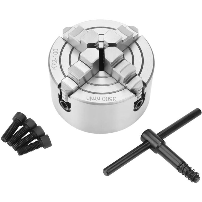 foto del prodotto k72-100 mandrino a 4 griffe k72-100 accessori per tornio in metallo reversibile indipendente 100mm 3,93 pollici