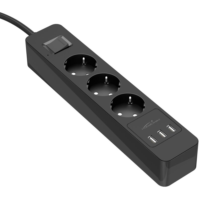 foto del prodotto kabeldirekt ciabatta 3 uscite con 3 porte di carica usb max. 4,8a, ciabatta con portata fino, 4000w, 250v, 16a, certificata t v e gs, limitazione