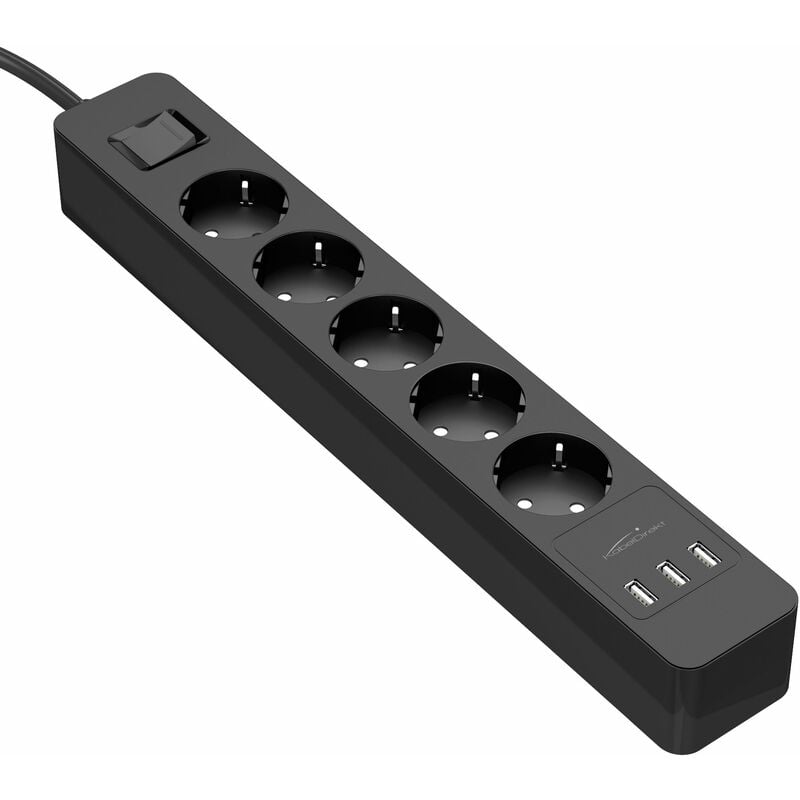 foto del prodotto kabeldirekt ciabatta 5 uscite con 3 porte di carica usb max. 4,8a, ciabatta con portata fino, 4000w, 250v, 16a, certificata t v e gs, limitazione