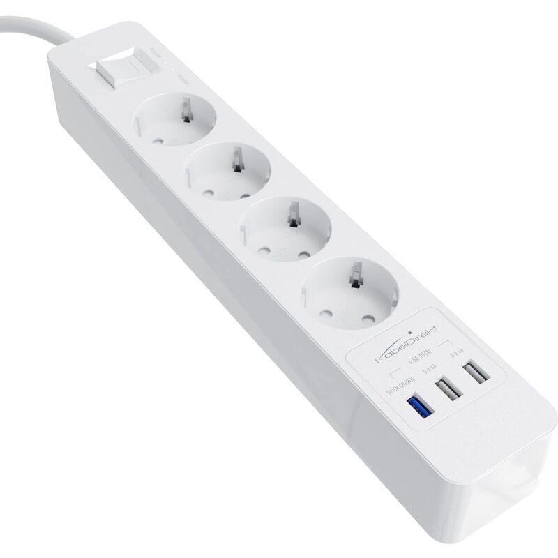 foto del prodotto kabeldirekt ciabatta elettrica a 4 prese e multipresa usb, quick charge 3.0, carica fino a 3 volte veloce a seconda del dispositivo, protezione
