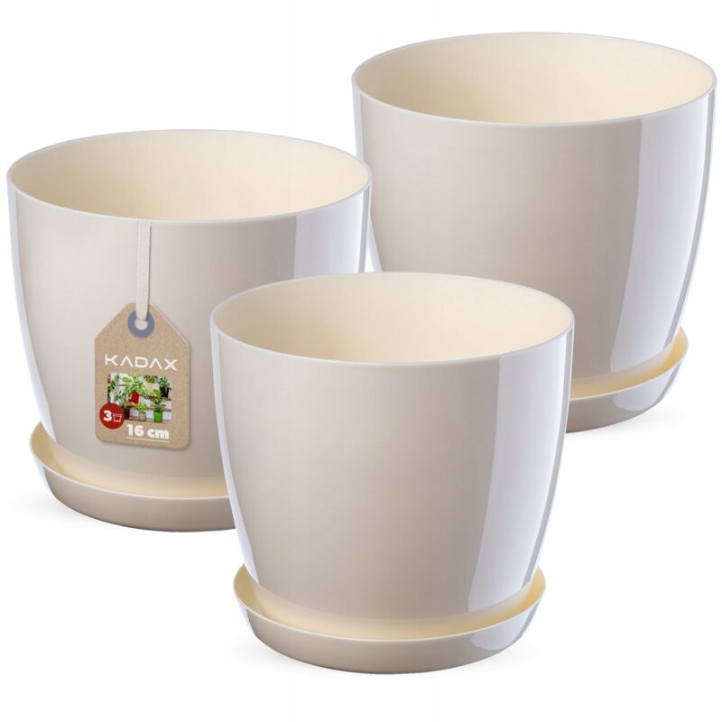foto del prodotto kadax 3 vasi da fiori da 16 cm con coperchio color crema
