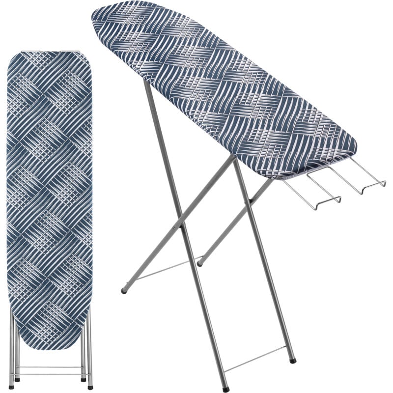 foto del prodotto kadax asse da stiro 104 x 30 cm, asse pieghevole con rivestimento in cotone sfoderabile, portaferro, piedini antiscivolo e altezza regolabile blu 