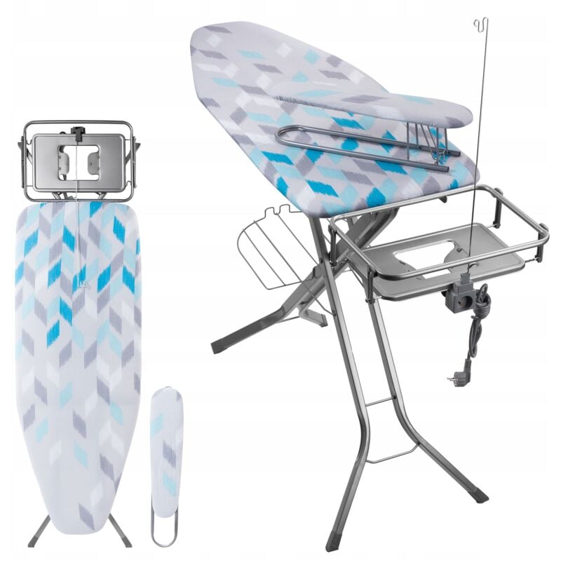 foto del prodotto kadax asse da stiro con generatore di vapore, asse da stiro con presa di corrente e altezza regolabile per una stiratura facile 130 x 48 cm, blu 