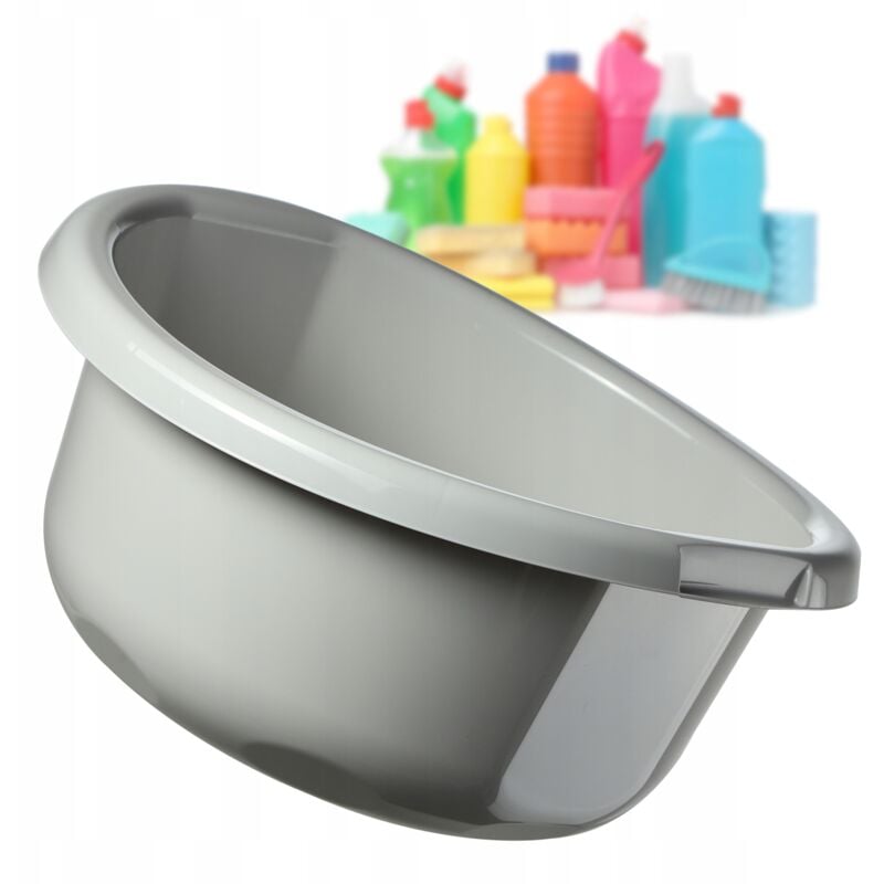 foto del prodotto kadax bacinella in plastica per lavare a mano panni e stoviglie, caratterizzata da una forma rotonda e manici ergonomici 8l, grigio 