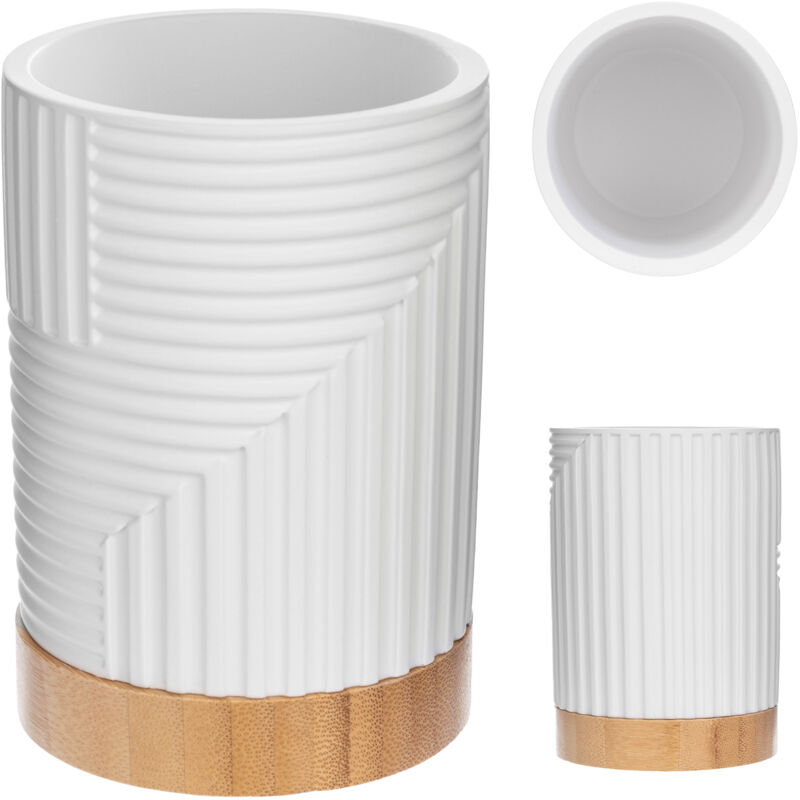 foto del prodotto kadax bagno tazza spazzolino contenitore bianco organizer con bamb rotondo