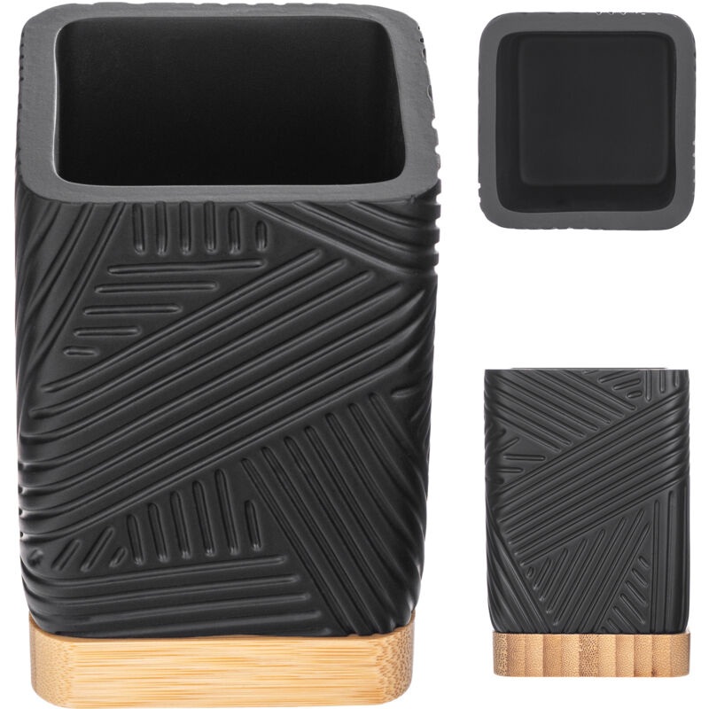 foto del prodotto kadax bicchiere da bagno per spazzolini da denti, contenitore nero, organizer quadrato in bamb 