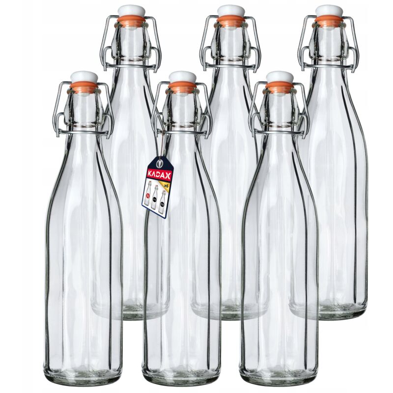 foto del prodotto kadax bottiglia in vetro da 1 litro con tappo ermetico per conservare bevande, perfetta per kombucha e limonata confezione da 6 