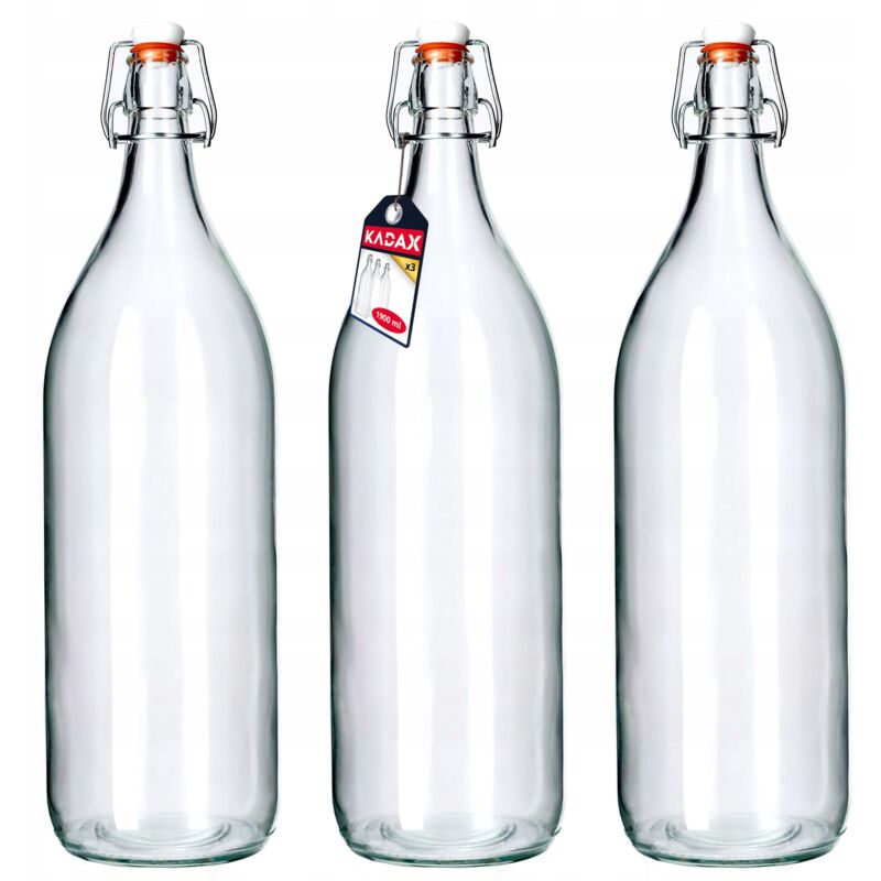 foto del prodotto kadax bottiglie di liquore alla frutta mela cotogna, bottiglie di vetro per soda stile vintage, trasparente, 1,9 l, chiusura a moschettone,