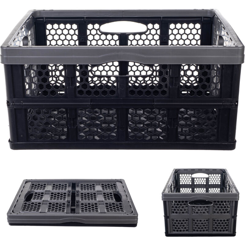 foto del prodotto kadax cassetta pieghevole in plastica 47 x 34 x 21,5 cm con manici cestino pieghevole cestino portaoggetti per ufficio nero grigio 