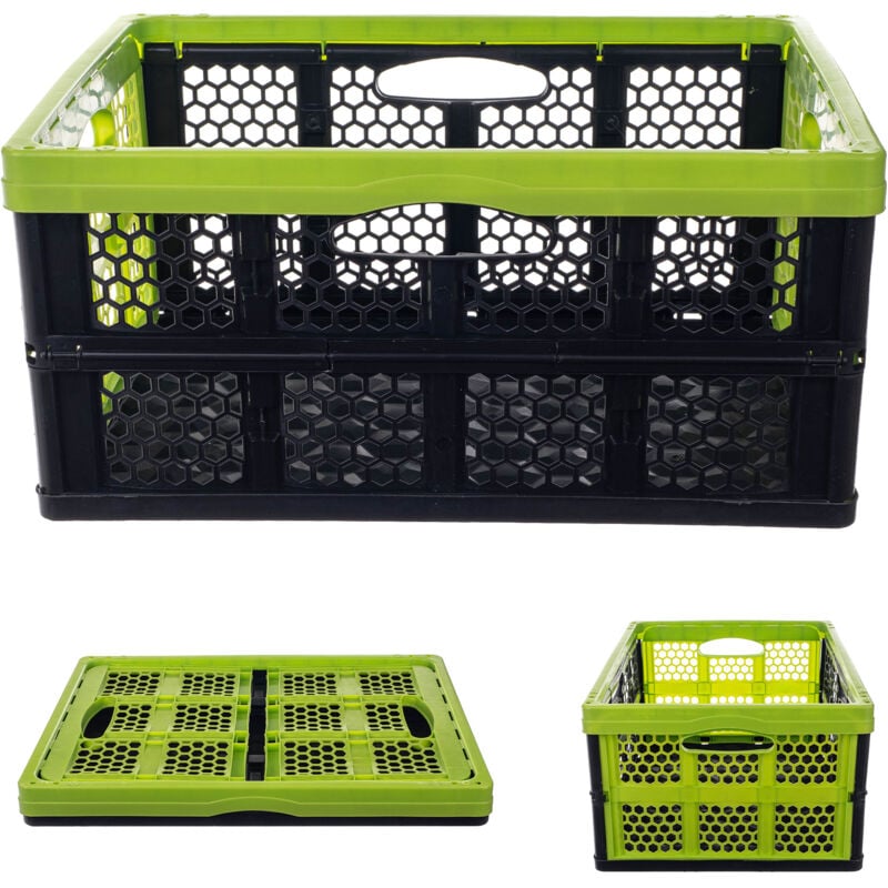 foto del prodotto kadax cassetta pieghevole in plastica 47 x 34 x 21,5 cm con manici cestino pieghevole cestino portaoggetti per ufficio nero verde 