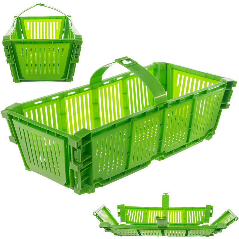 foto del prodotto kadax cesto per raccolta, plastica, 40 x 18 x 11,5 cm, pieghevole, con manico, per raccogliere frutta, rettangolare, verde