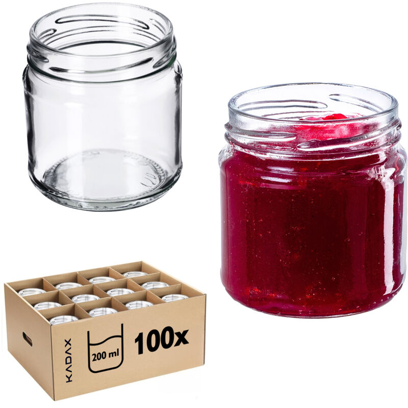 foto del prodotto kadax confezione da 100 vasetti per marmellata piccoli da 200 ml, fi66 mm, mini vasetti ermetici per miele e spezie, senza coperchio