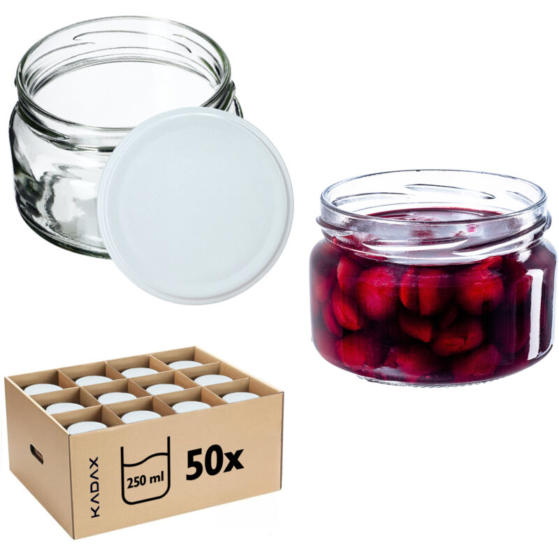 foto del prodotto kadax confezione da 50 vasetti piccoli per marmellata con coperchio, vasetti regalo ermetici da 250 ml, per miele e spezie, colore bianco