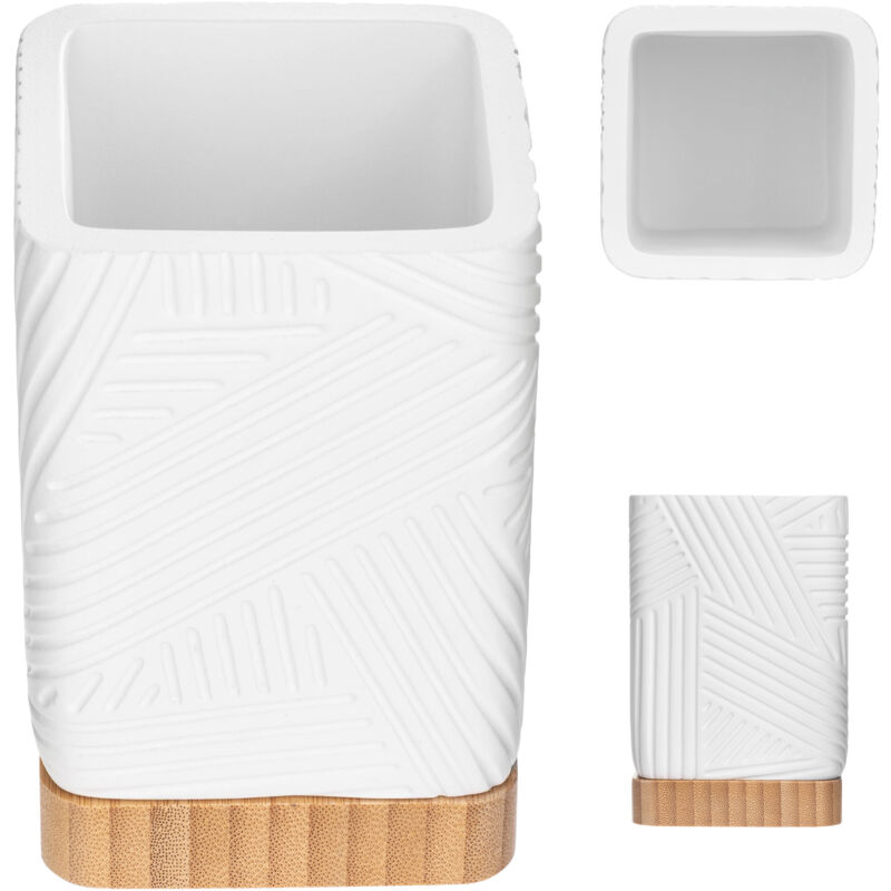 foto del prodotto kadax contenitore per spazzolini da bagno, tazza da bagno, bianco, con quadrato in bamb 