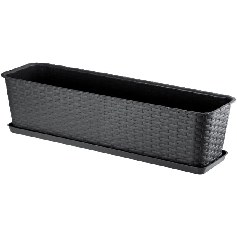 foto del prodotto kadax fioriera rettangolare 60 cm, balcone in plastica effetto rattan con sottovaso per abbellire il tuo spazio esterno antracite 