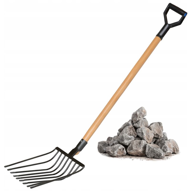foto del prodotto kadax forchette a timpano per pietre, pietre frantumate, 9 denti, metallo, giardino, massiccio, 129 cm