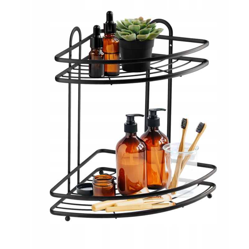 foto del prodotto kadax - mensola angolare da parete per bagno a 2 livelli nera