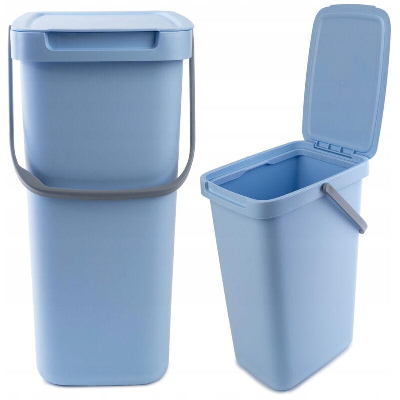 foto del prodotto kadax pattumiera con coperchio e maniglia, plastica, per riciclaggio, rettangolare con coperchio incernierato blu, 12 l 