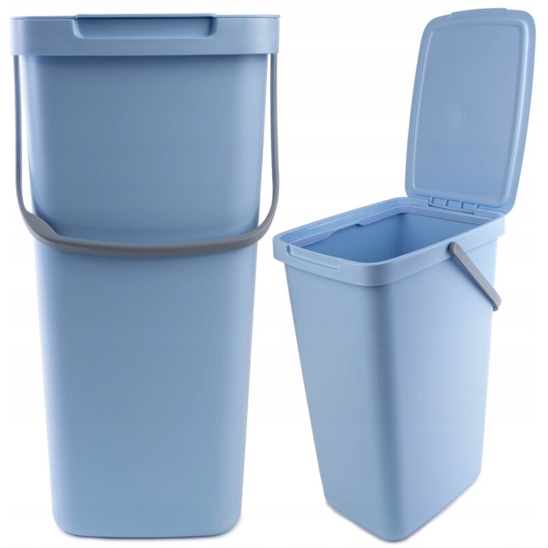 foto del prodotto kadax pattumiera con coperchio e maniglia, plastica, per riciclaggio, rettangolare con coperchio incernierato blu, 20 l 