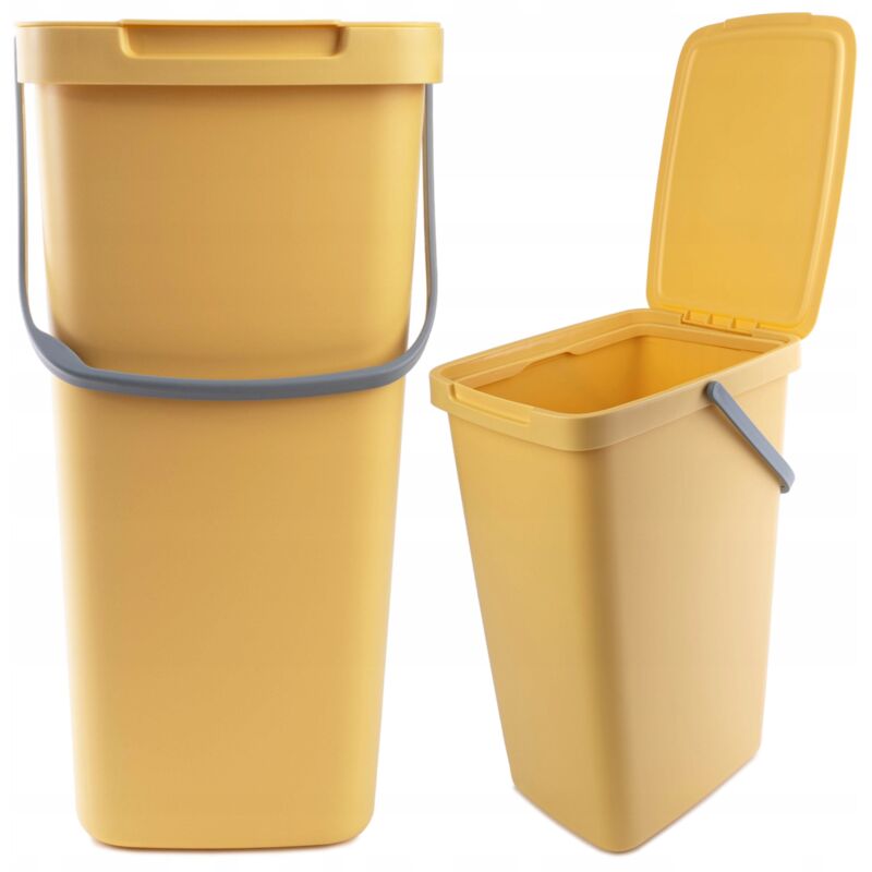 foto del prodotto kadax pattumiera con coperchio e maniglia, plastica, per riciclaggio, rettangolare con coperchio incernierato giallo, 20 l 