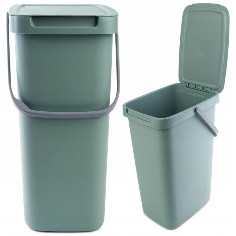 foto del prodotto kadax pattumiera con coperchio e maniglia, plastica, per riciclaggio, rettangolare con coperchio incernierato verde, 12 l 