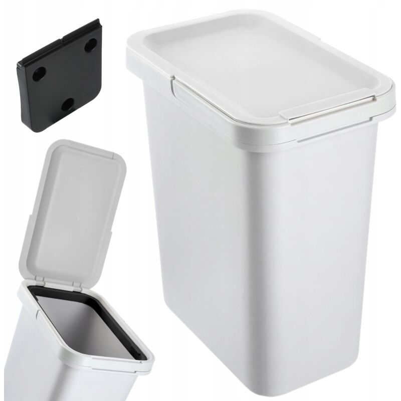 foto del prodotto kadax pattumiera con coperchio incernierato, rettangolare in plastica, con maniglia per il trasporto, per la raccolta differenziata, grigio 12 l