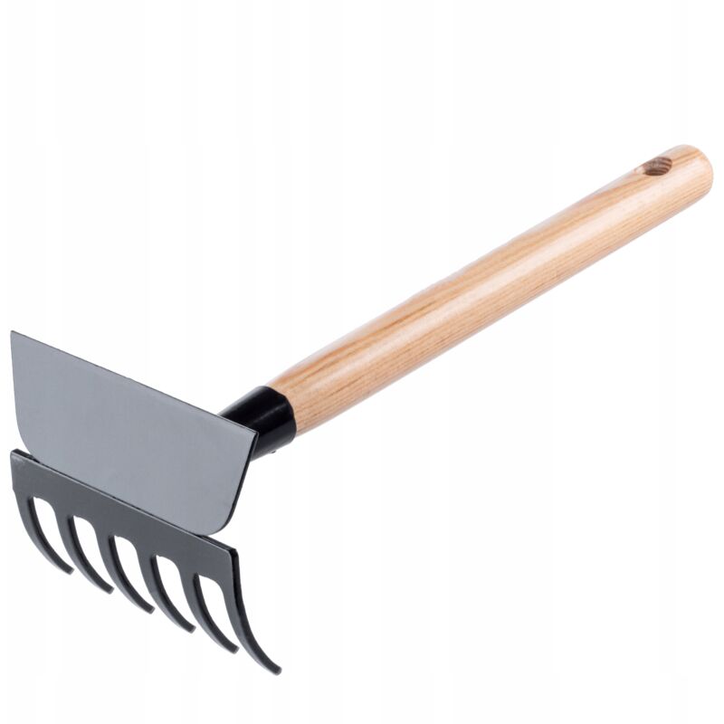 foto del prodotto kadax piccone doppio serfouette in metallo piccolo, manico corto, resistente, per diserbo delle erbacce 6 denti, forma trapezoidale 