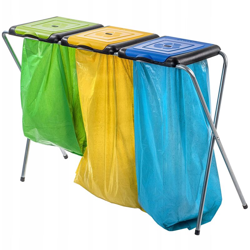 foto del prodotto kadax portasacco per spazzatura per interni ed esterni, pratico ed efficace supporto per sacchi della riciclaggio triplo verde, giallo, blu 